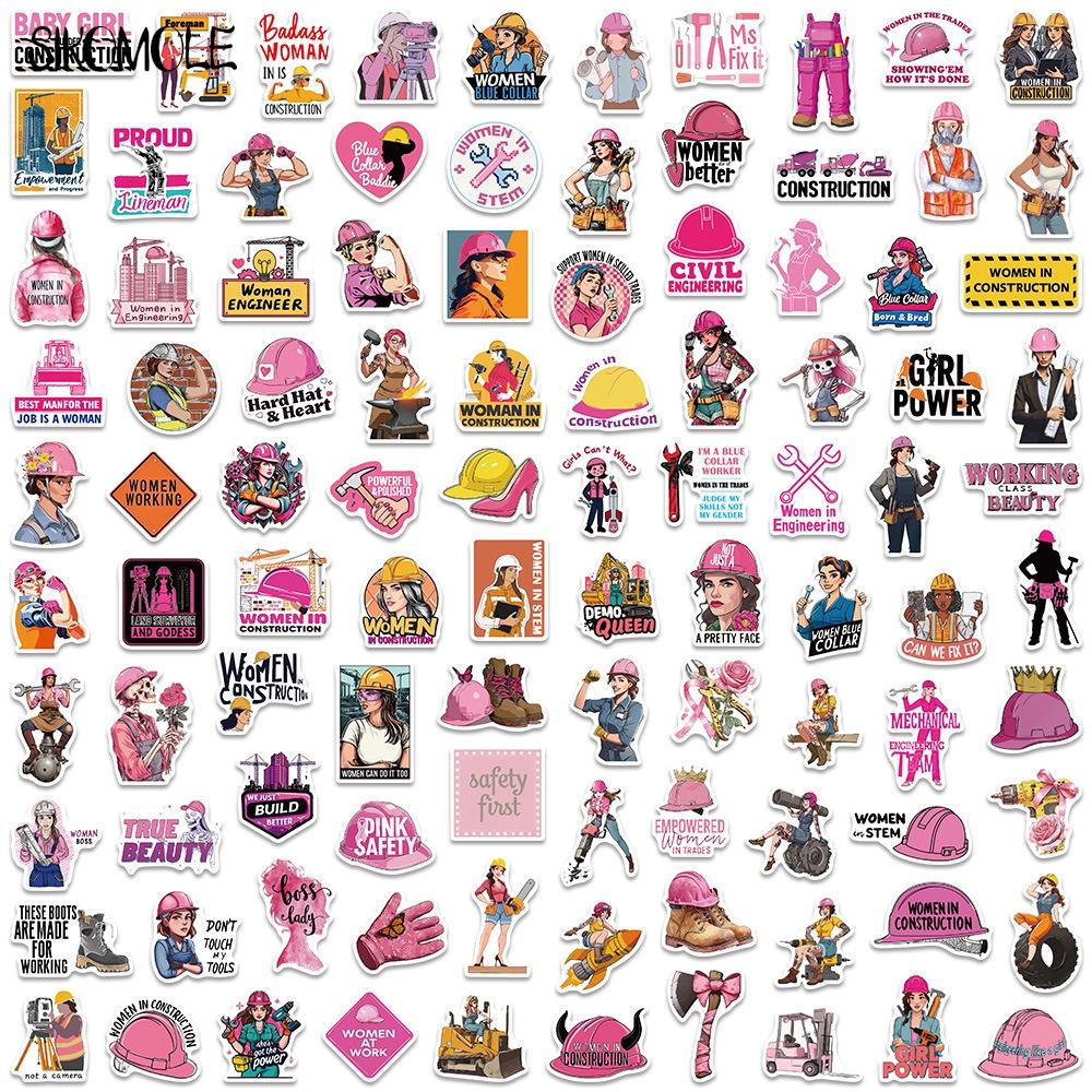 1050 100PCS Cartoon Female Safety Helmet Stickers Aesthetic Decals Toy Guitar Bicycle Laptop Luggage Car Graffiti Kids Sticker