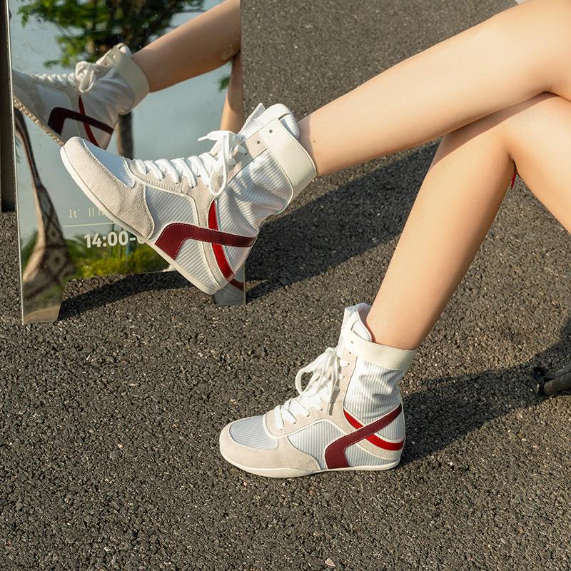 Spot heightening leather boxing boots women's mesh breathable casual versatile outdoor sports style Forrest Gump training shoes women