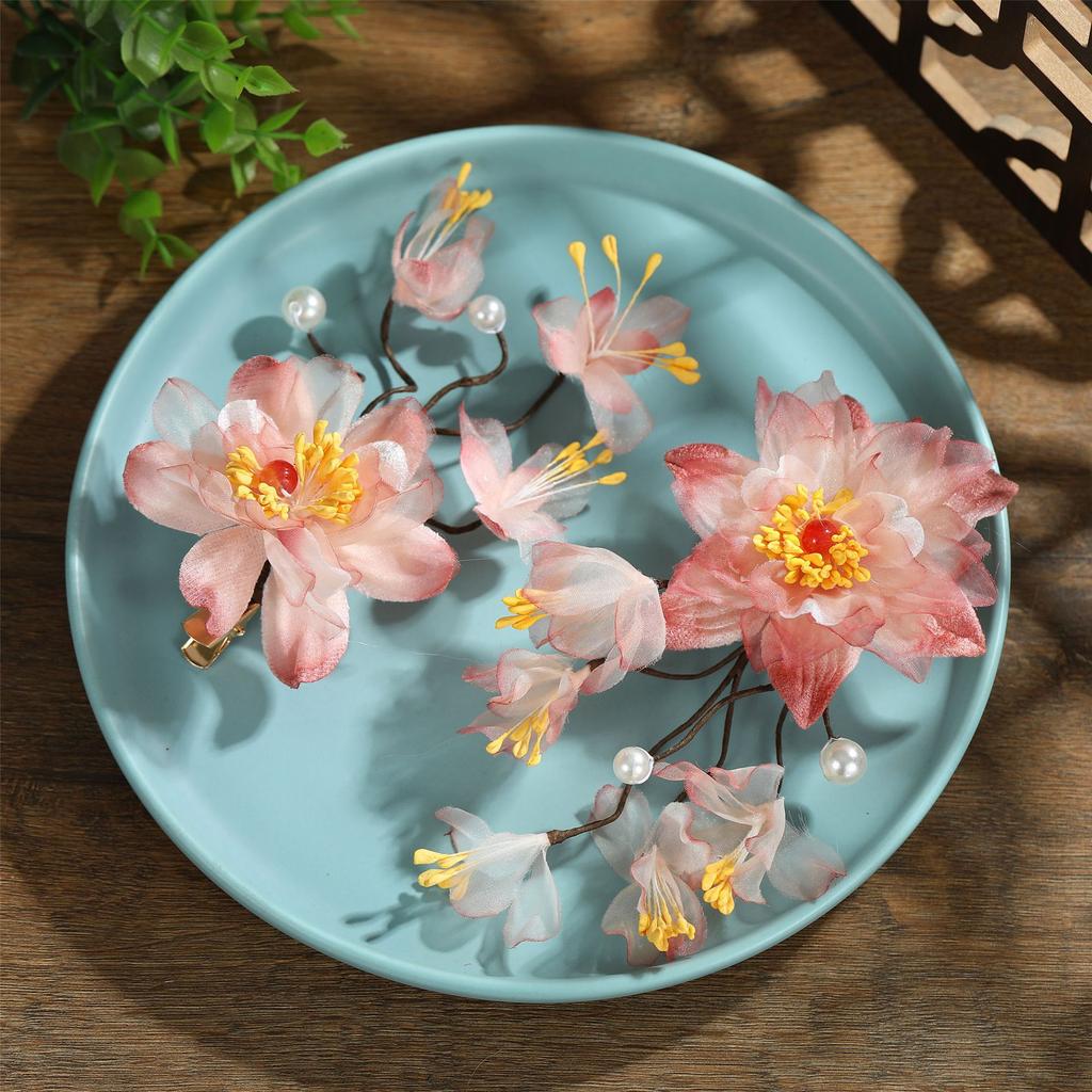 Flower Hair Clips Forks Chinese Hanfu Hair Accessories for Women Hairpin Fork Handmade Vintage Wedding Hair Jewelry Retro Crowns for Girl and Women