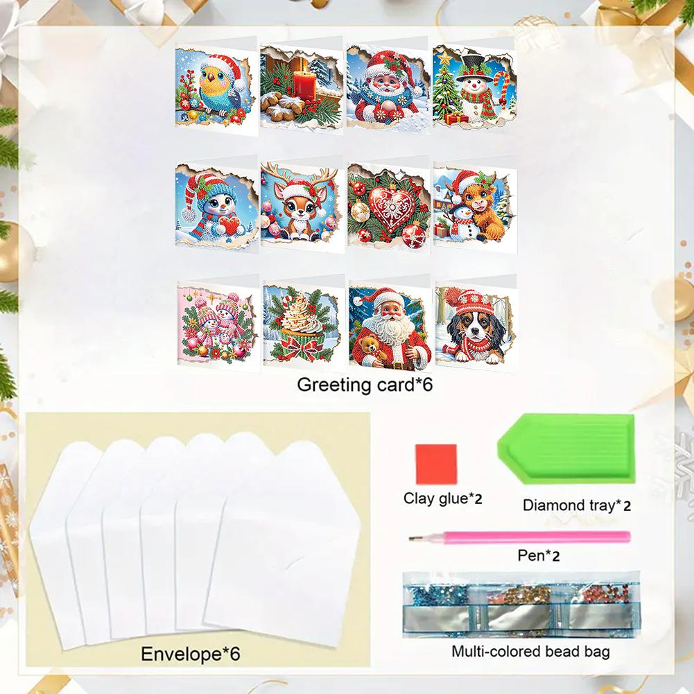 12PCS DIY Rhinestone Diamond Art Mosaic Postcards Xmas Pattern Diamond Art Greeting Cards Thank You Cards and Holiday Blessings