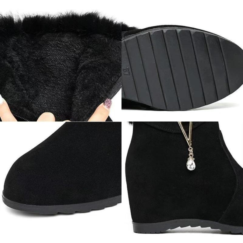 Winter Women's Wedge Ankle Boots Lncrease Height Women Pumps Metal Rhinestone Platform Shoes Plush Women Boots Comfortable Botas