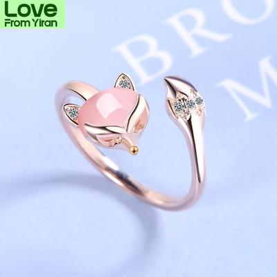 Sterling Color New Arrival Woman Fine Jewelry High Quality Crystal Stone Cubic Zircon Agate Fox Rings Size Adjustable Finger Ring Bague