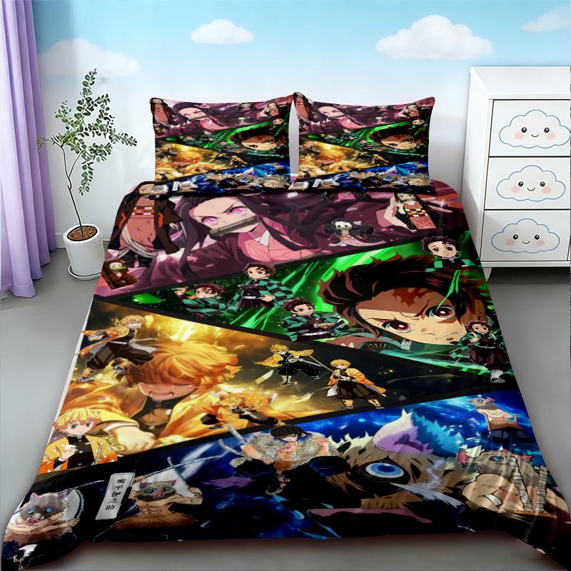 Bettbezug Anime Bettwäscheset Dämonentöter Druck Bettwäscheset Gemütlich Weich King Queen Twin Größe Geburtstagsgeschenk Schlafzimmerdekoration