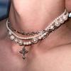 Unordered Pearl Cross Necklace With Handcrafted Alloy Chain For Unisex Fashion Accessory