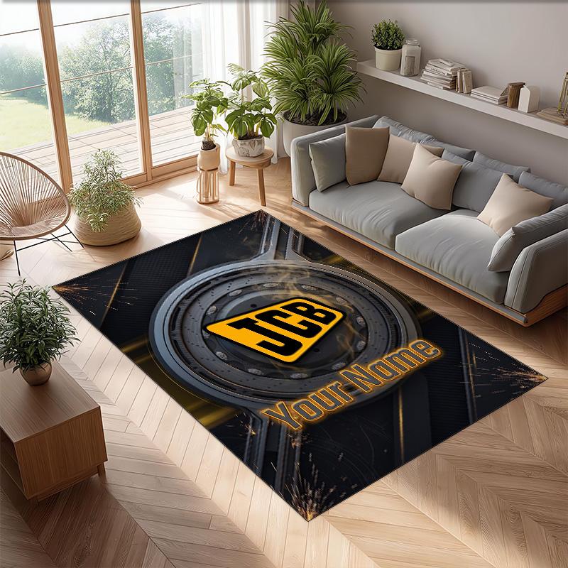 JCB Crystal Velvet Rug, Custom Name Text Personalized Non‑Slip Floor Mat for Home Decor Gift
