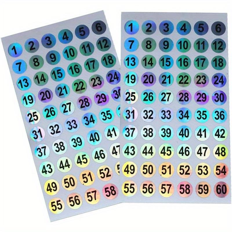 50pcs Adesivos Refletivos Etiquetas Adesivas a Laser 1-60 Decalques Numéricos Auto-Adesivos Redondos Etiquetas de Marcação de Inventário
