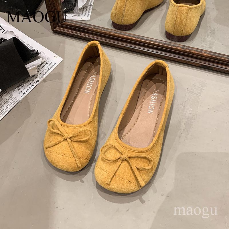 Multi-Color Women's Bowknot Flat Ballet Shoes Suede Casual Shoes Slip-on Comfortable Low Heel Pumps Ladies Daily Footwear Spring