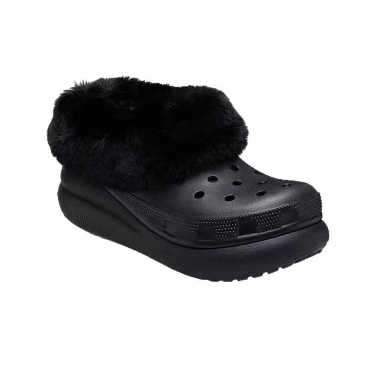 

2025 Autumn/Winter Women s Fleece-Lined Warm Cotton Slippers - Hole Design, Thick & Soft Sole, Outdoor-Ready M6/W8/38 чорний