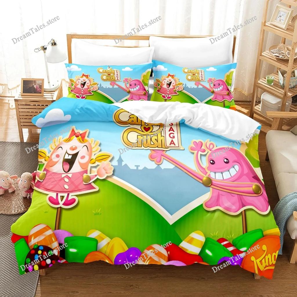 Candy Crush Saga Game Duvet Cover Pillowcase Bedding Set Adult Boys Girls Bedroom Decoration Birthday Gift Single Double Size