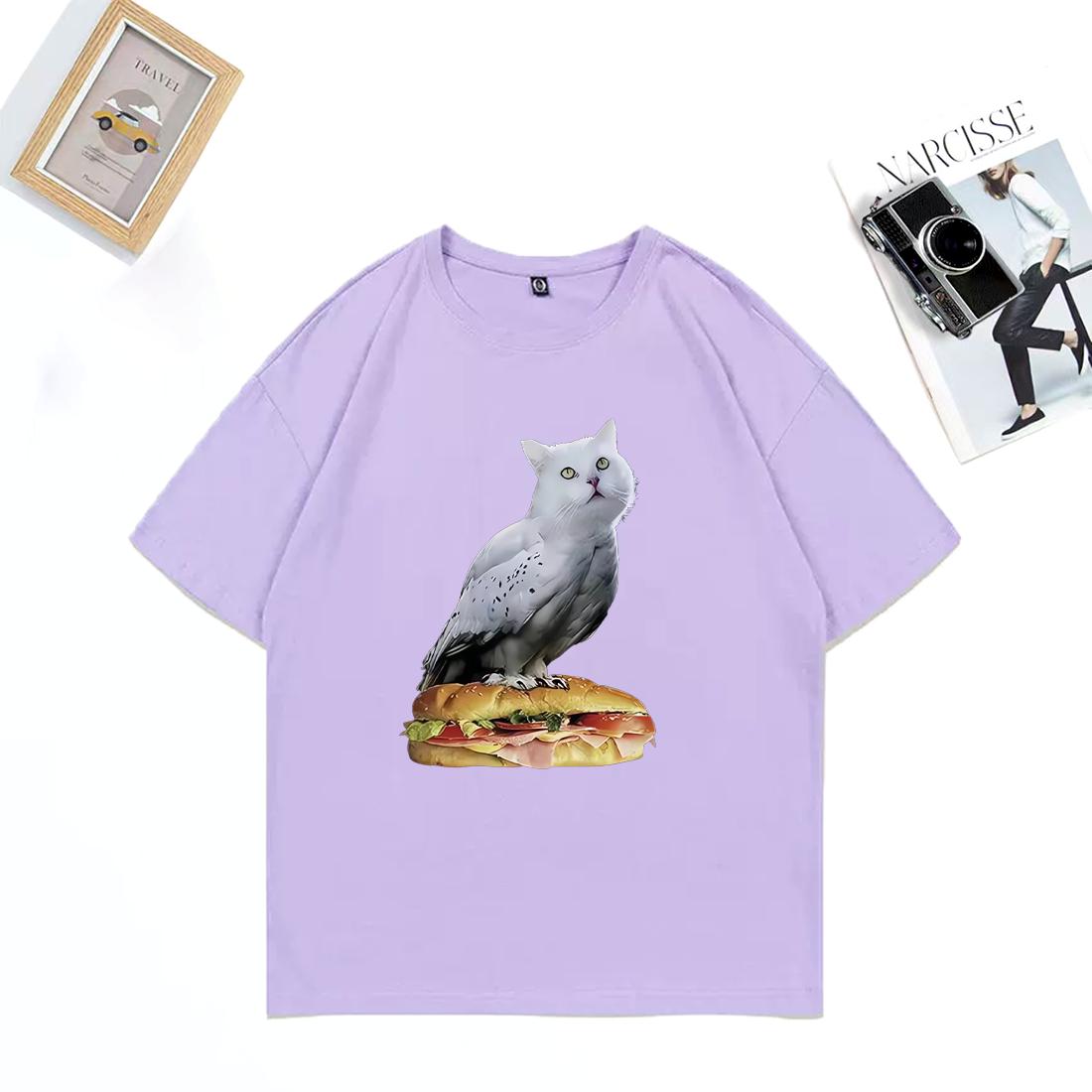

Cat Owl Hamburger Funny Meowl Meme vintage Graphic T Shirts Unisex Womens Casual clothing Cotton Short Sleeve tee shirt oversize S