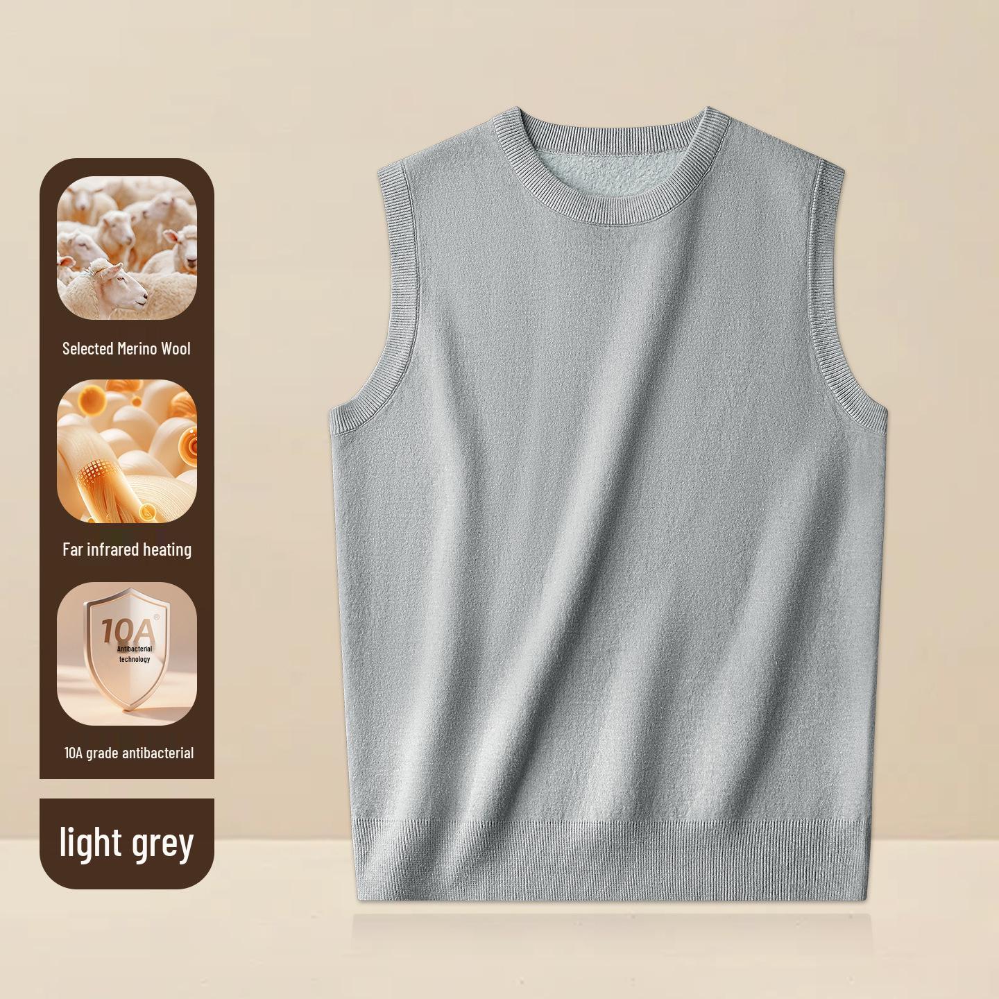 

Men s Wool Modal Sweater Vest - Velvet Lined, Warm & Thick for Autumn/Winter Large світло-сірий колір