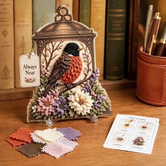 Dekorative Laterne Bastelset 3D Stoff-Poke-Art, DIY Vogel-Erinnerung Blumen-Set und Muster, Punch Needle Set für Erwachsene, Haus Tisch Kaminsims Dekoration