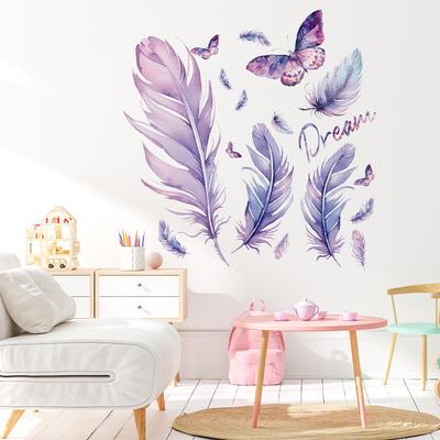 1pcs Dream Pursuer PVC Removable Wall Stickers Living Room Decor Home Decoration Bedroom Purple Feathered Butterfly Wall Decals