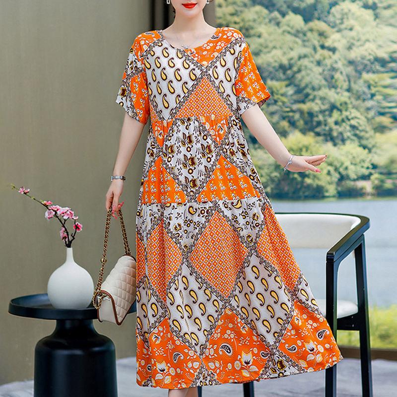 Damenkleid, Sommer, Vintage-Kleidung, lässig, kurzärmelig, langes Kleid für Damen, Sommer-Outfit