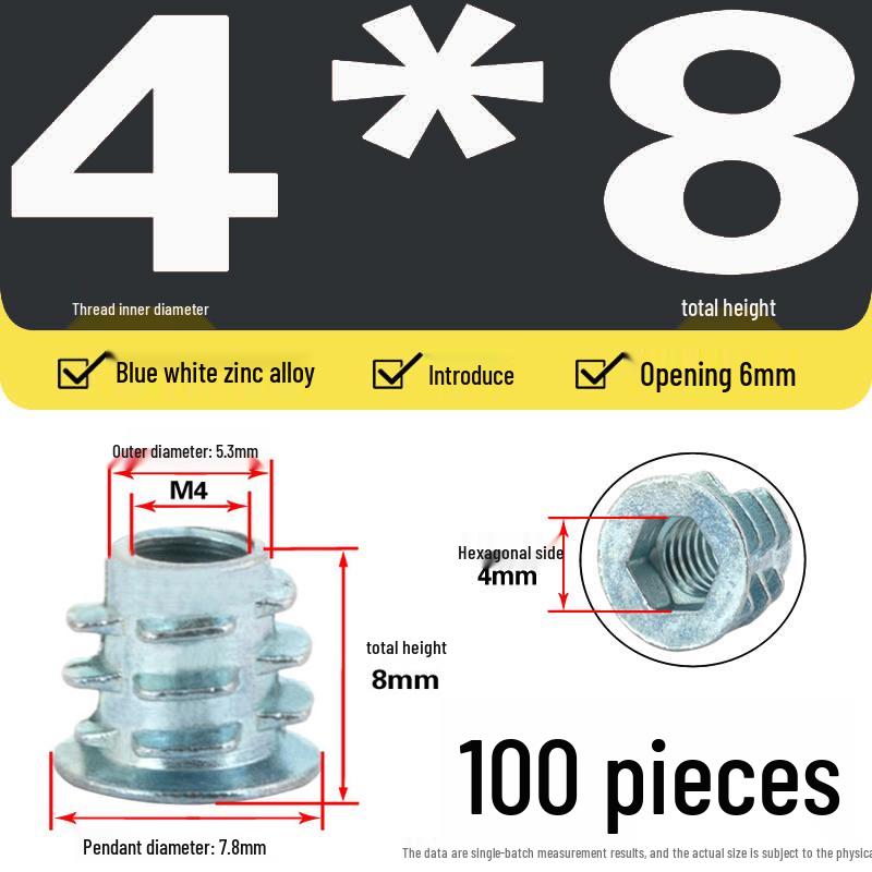 Zinc Alloy Hex Self-Tapping Nut with Washer for Furniture, Internal/External Thread, Medium Wood, Sizes M4-M8.