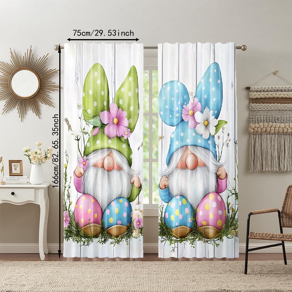 2 szt. Gnome Króliki z Nadrukiem Jaj Wielkanocnych Zasłona Okienna na Sypialnię Biuro Kuchnię Salon i Gabinet z Otworem na Karnisz