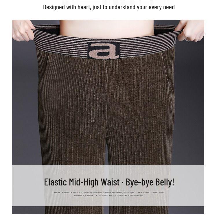 Dámské manšestrové kalhoty s vysokým pasem a širokými nohavicemi s fleecem - Pohodlné, volný střih pro podzim a zimu.