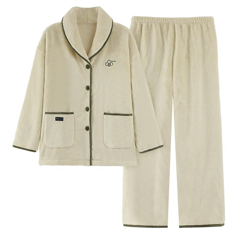 [Antistatic] Pajamas women's autumn and winter fleece thickened long-sleeved warm coral fleece flannel loungewear set