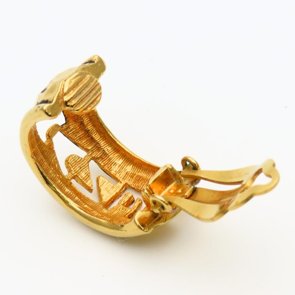Used CHANEL Earring Open Logo Half Hoop Metal 11.4g Gold Gold Plated