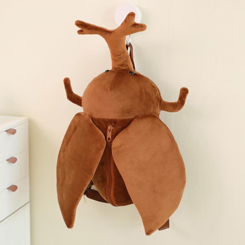 Stuffed Simulation Insect Unicorn Beetle Allomyrina Dicoma Wild Animal Doll And Backpack Plushie Double Shoulders Bag Gift
