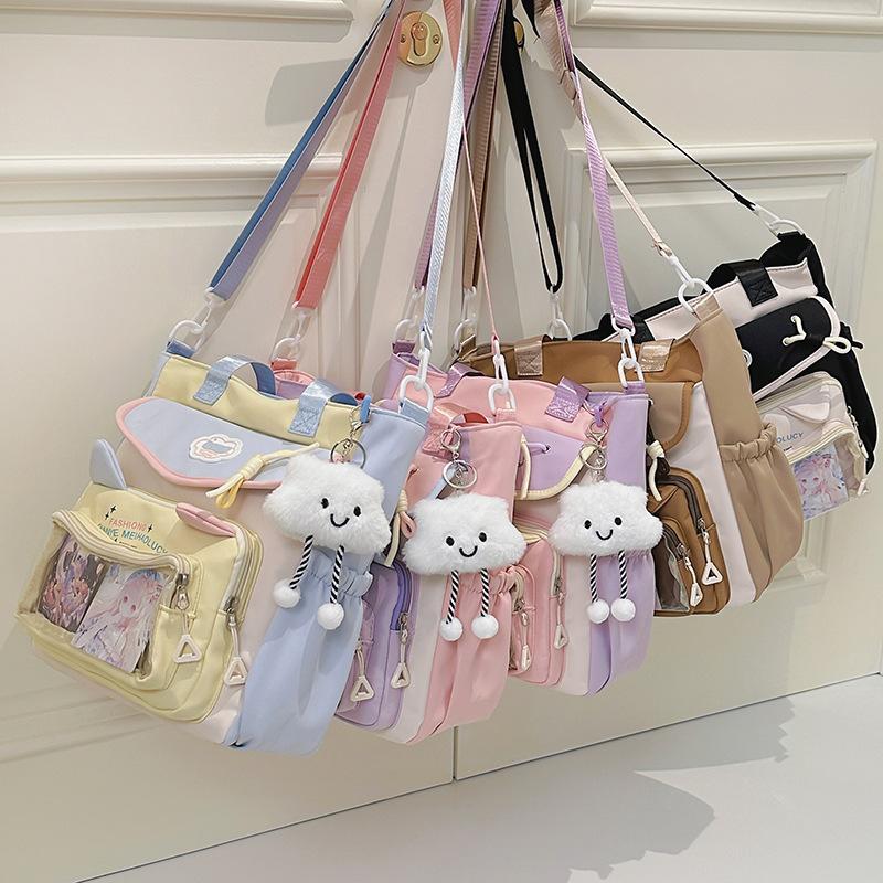 High-value Wind Tote Bag, Girl Middle School Student Shoulder Bag, Large-capacity Cute Pain Bag, Dopamine Oblique Span Bag.