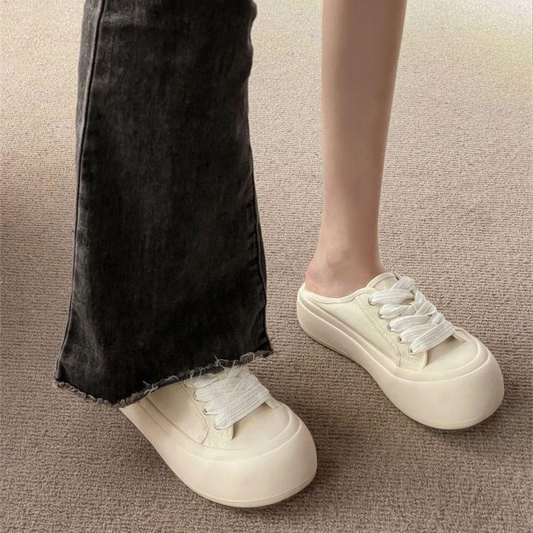 Canvas Women's Shoes Two Wear One Pedal Lazy Shoes Casual Little White Shoes Children Big Head Bread Shoes