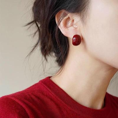 Orecchini a Bottone Fagiolo con Smalto a Goccia - Moda Lusso Leggero Francese Retrò per Autunno/Inverno