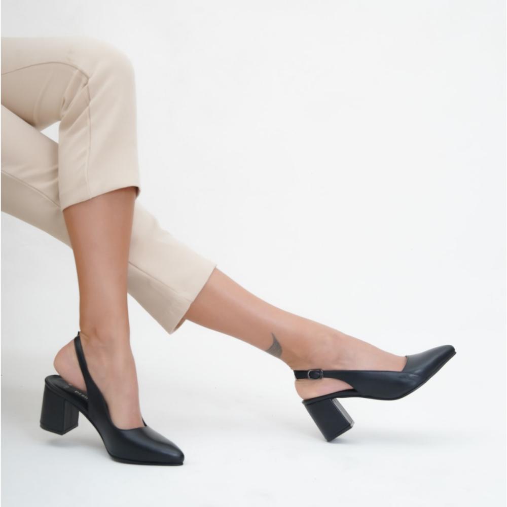 Genuine Leather Black Women's Heeled Leather Shoes