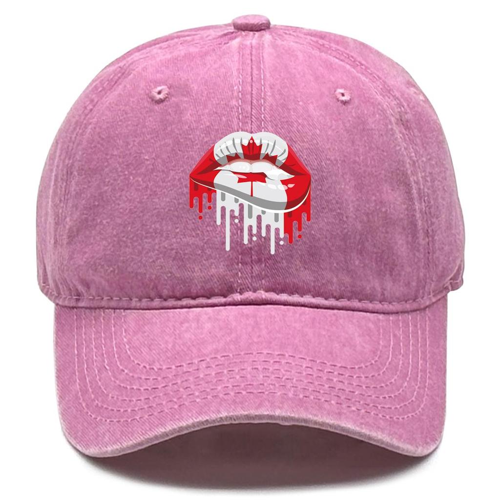 Canada Flag Mouth Print Adjustable Sun Hat, Patriotic Flat Cap Stylish Adjustable Strap Casual Slouchy Snapback Baseball Hat