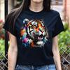 Abstract Tiger Color Splash Unisex T-shirt Black Navy Dark Heather