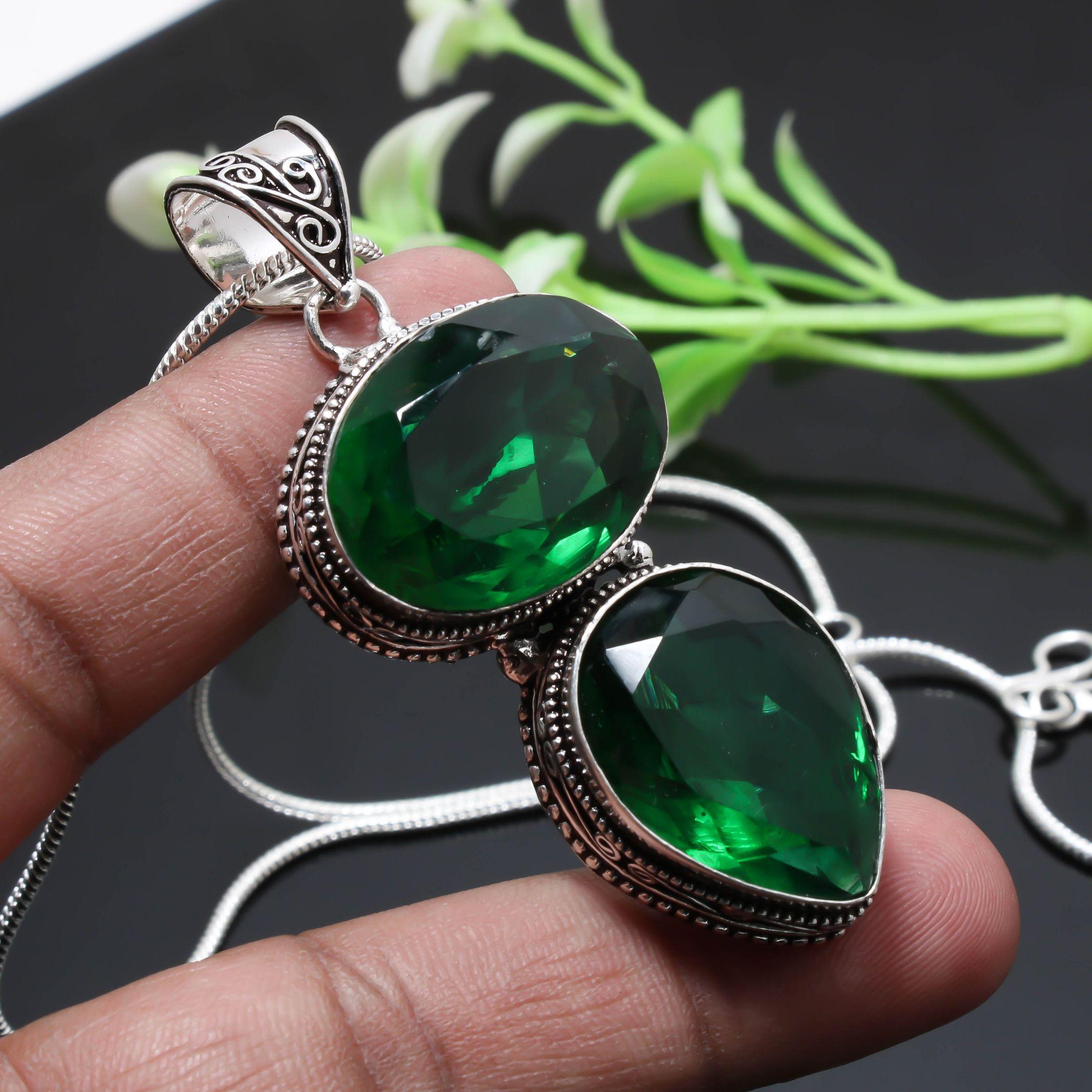 

Хром-диопсид, драгоценный камень, стерлинговое серебро 925 пробы, женские ювелирные изделия, подвеска в стиле бохо