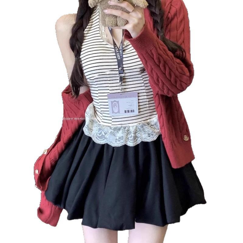 Korean Style Women's 2025 Summer High-Waist Slimming Midi Puff Skirt with Anti-Exposure Shorts