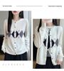 Autumn/Winter 100% Wool Diamond Jacquard College Style Cardigan for Women
