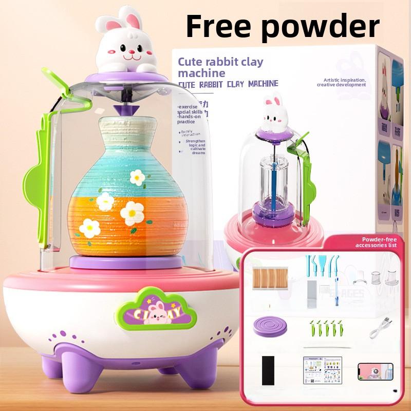 Creative Electric Mini Fingertip Pottery Wheel Kit Non Bake Clay DIY Craft Set for Kids Primary School Students Birthday Gift