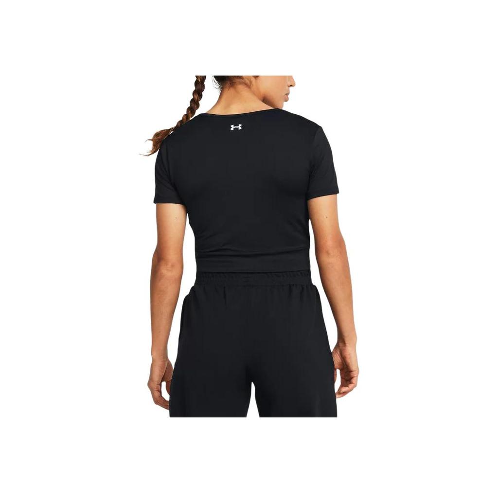 Under Armour Solid Knot Round Neck Short Sleeve T-Shirt Women tops Black 1383647-001