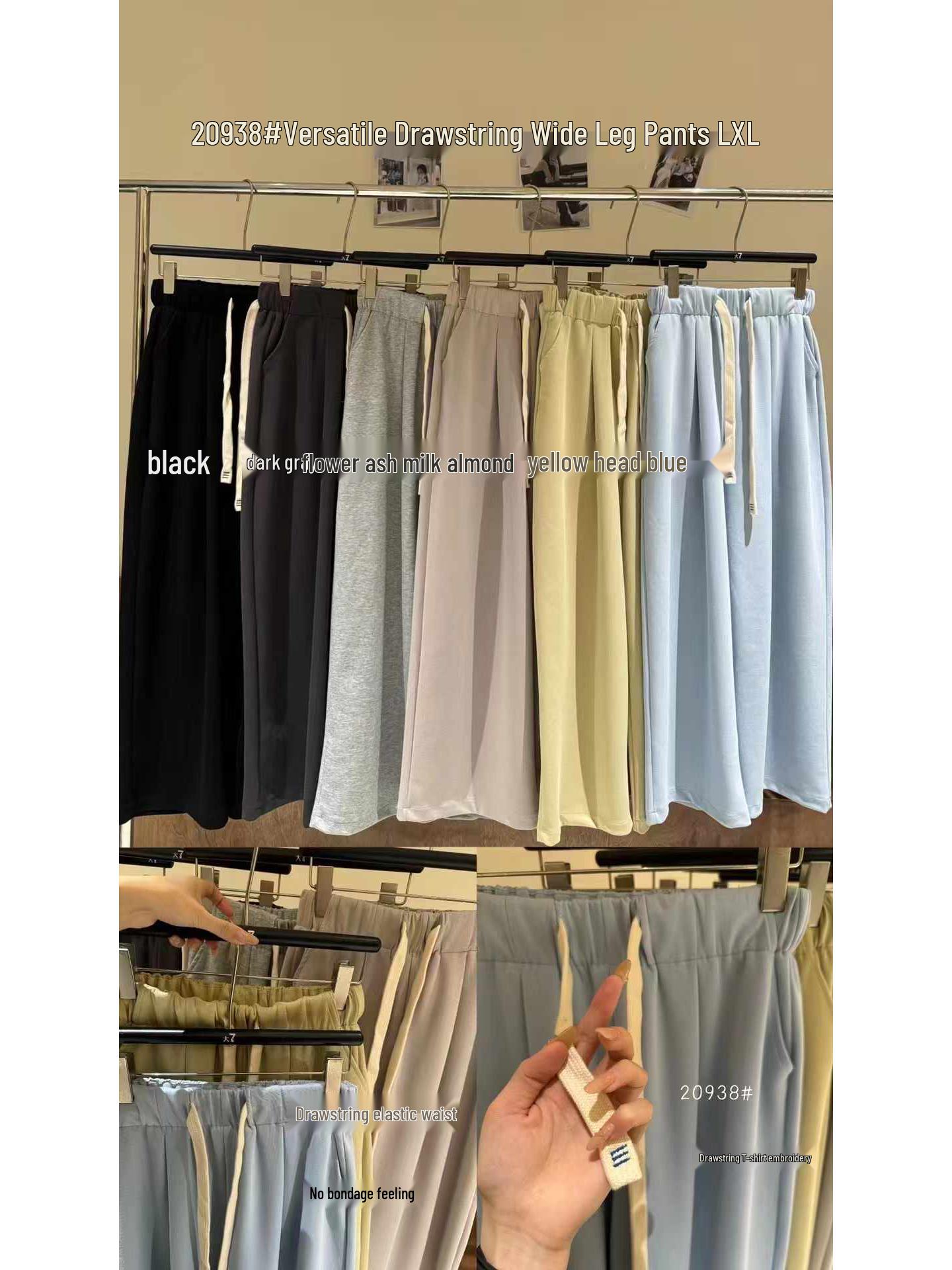 

Da7 Women s High Waist Drawstring Loose Plus Size Wide-Leg Pants - Korean Style Casual Spring Sportswear XL