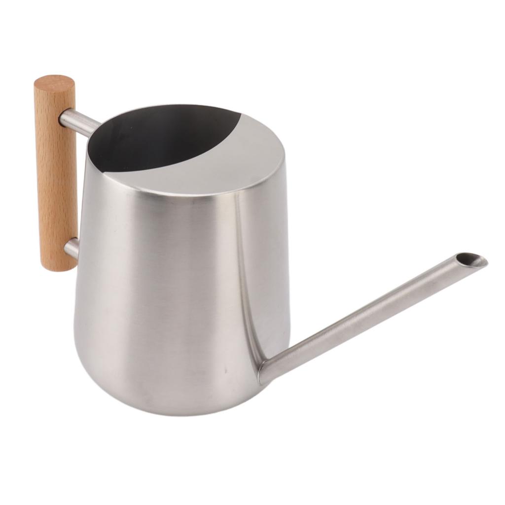 Watering Can 900ml Stainless Steel Long Spout Wooden Handle Elegant Flower Watering Pot for Garden