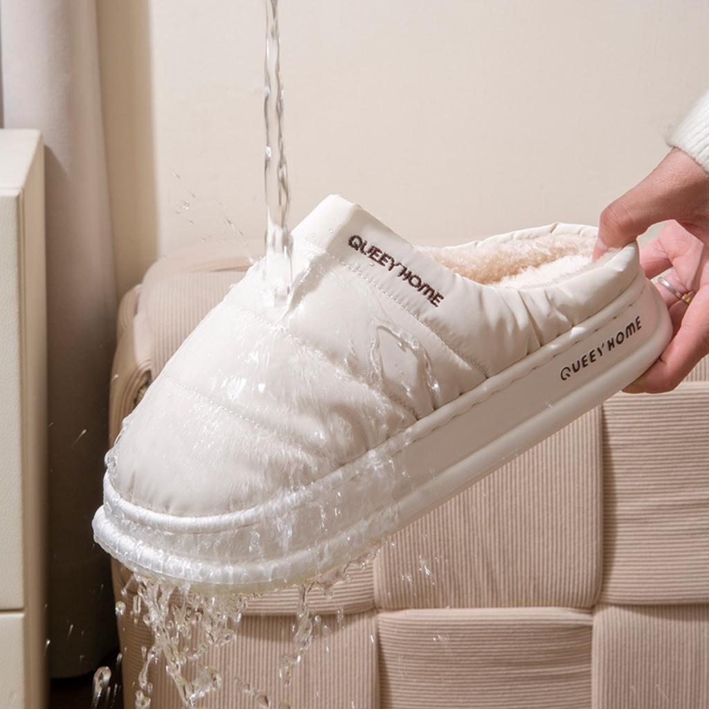 Waterproof Cotton Slippers for Men, Winter Warmth, Indoor Home, Thick Bottom, Plush Warmth, Anti Slip Cotton Slippers for Women