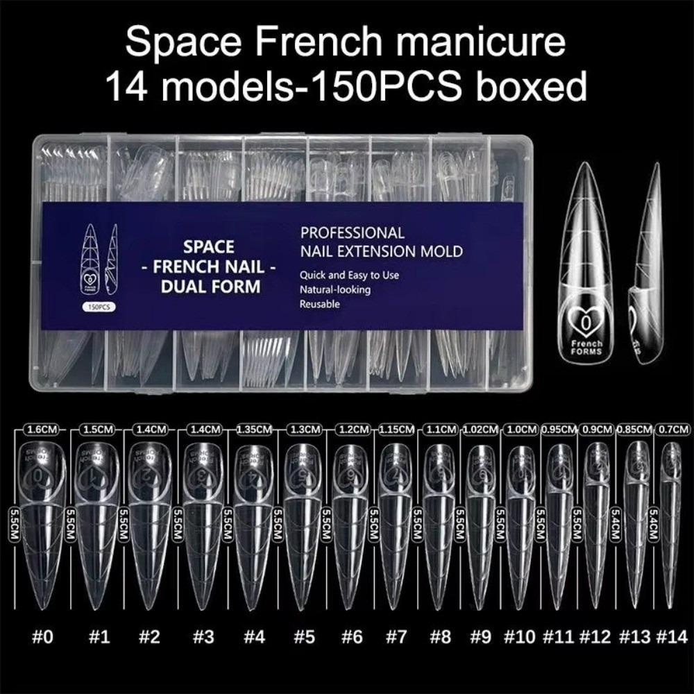 150Pcs 15 Sizes Clear Plastic Nails Transparent Reusable Full Cover Nail Tips Long Length Clear Nail Extension Builder