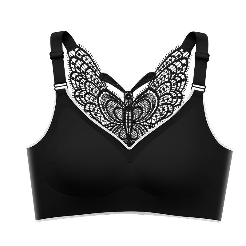 Women Elegant Seamless Gathering Bra Solid Color Smooth Butterfly Embroidery Beautiful Back Underwear 3D Soft Bra