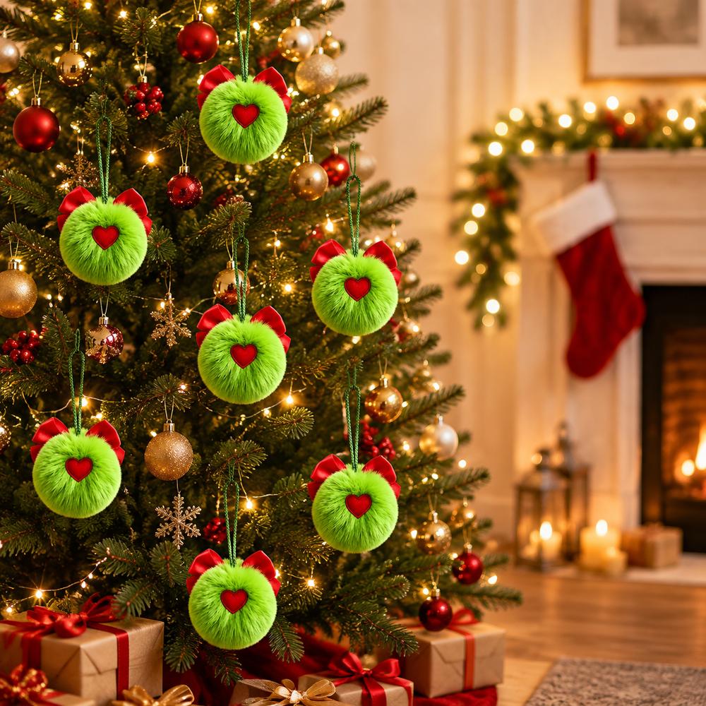 6PCS Plush Fabric Christmas Tree Hanging Ornament Plush Balls Xmas Tree Decor Holiday Party Decor
