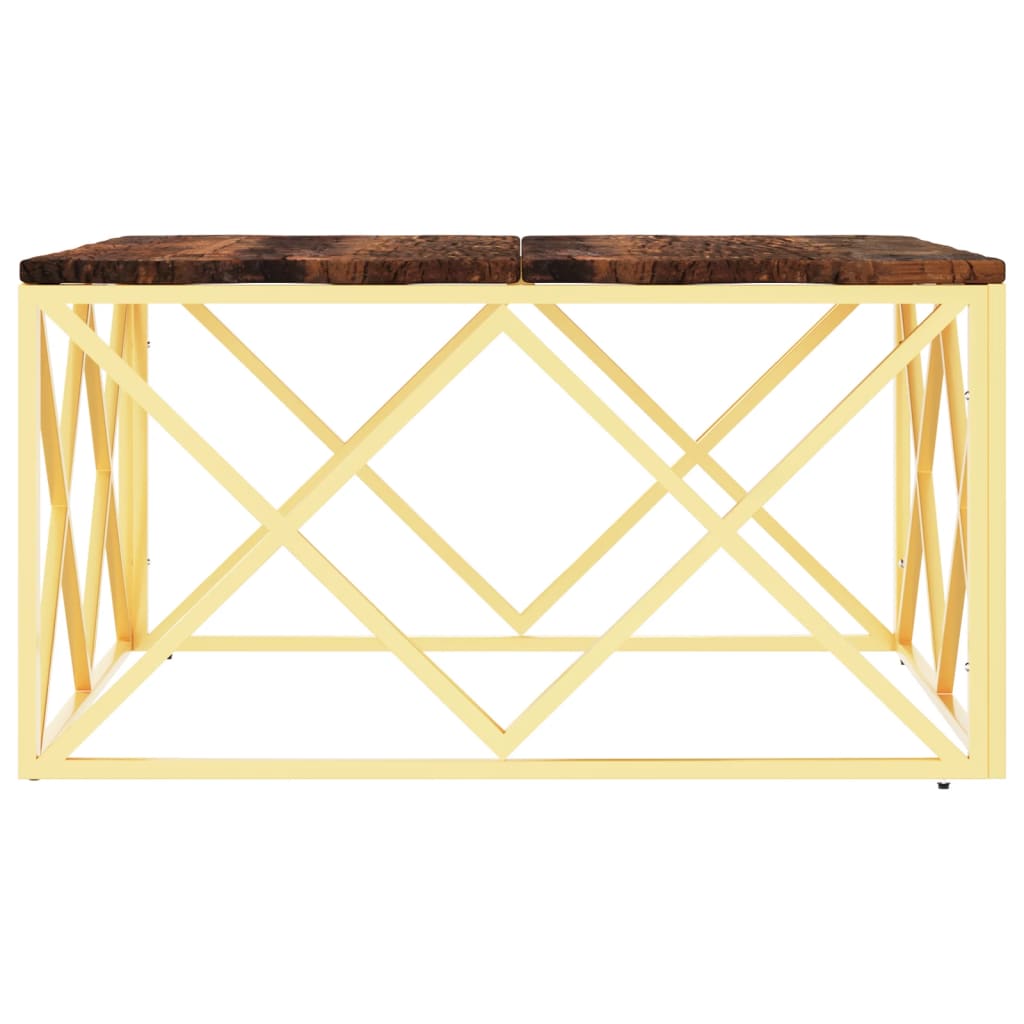  Coffee Table, Gold, Stainless Steel and Solid Reclaimed Wood