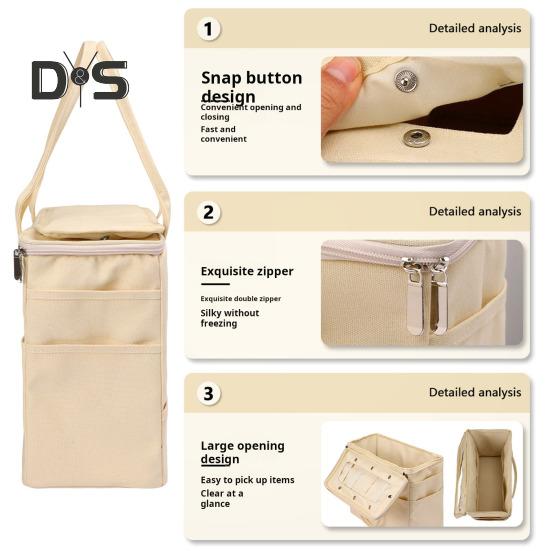 Canvas Yarn Storage Bag Solid Knitting Bag Handle Design Lightweight Portable Large Capacity Tote Organizer with Multi-layer Pockets