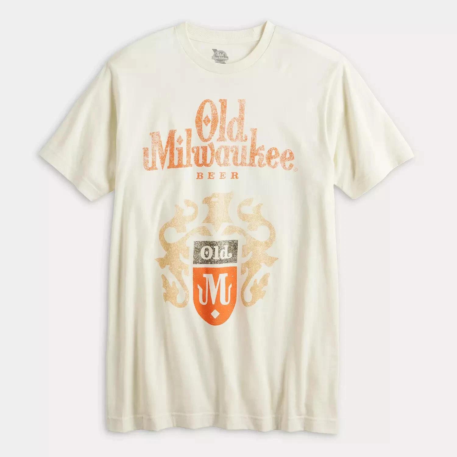 

Мужская футболка Old Milwaukee Beer с потертым графическим принтом, кремовая, новая, размеры S, M, L M