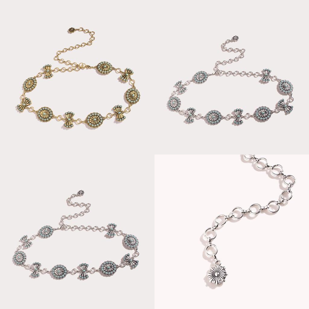 Womens Metal Waist Chain With Turquoise Inlays For Palace Style Jewelry And Special Occasions