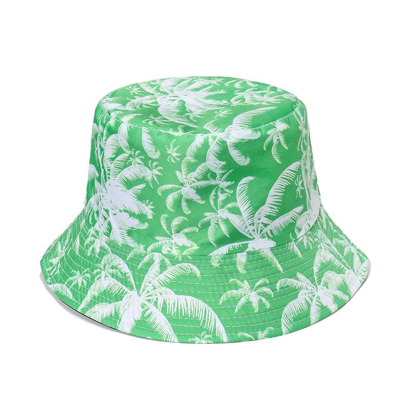 Trendy Coconut Tree Print Fishing Hat Unisex Casual Sunshade Hat Breathable Round Top Short Brim Hat