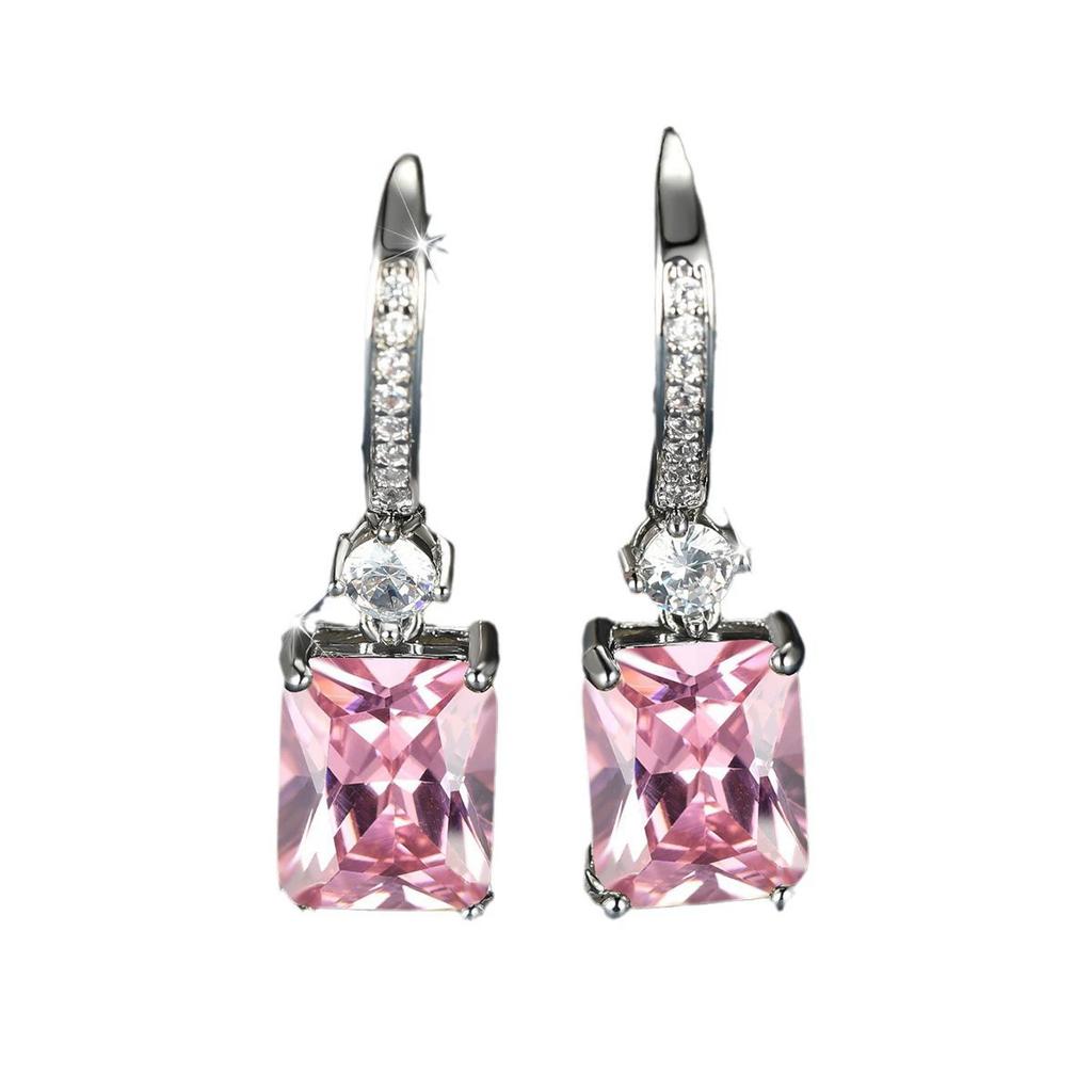 Micro Paved Zircon Square Diamond Quadrilateral Ear Buckle Fashionable Light Luxury Temperament High End Earrings