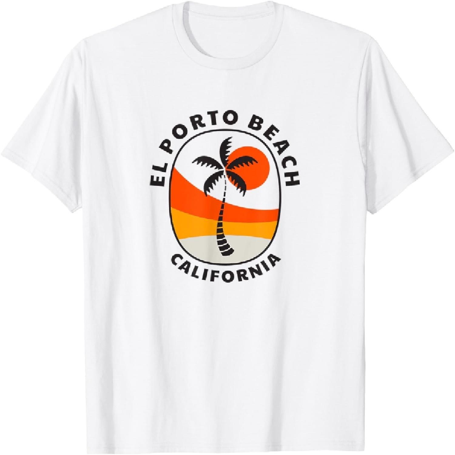 El Porto Beach California Palm Tree Sunset T-Shirt for Men Women Kids S