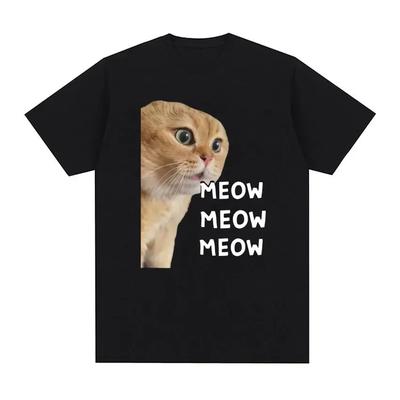 Damen Mode Kurzarm Lustige T-Shirts Tops Sprechende Katze Süßes Meme für den Sommer Kurzärmelig Harajuku Streetwear