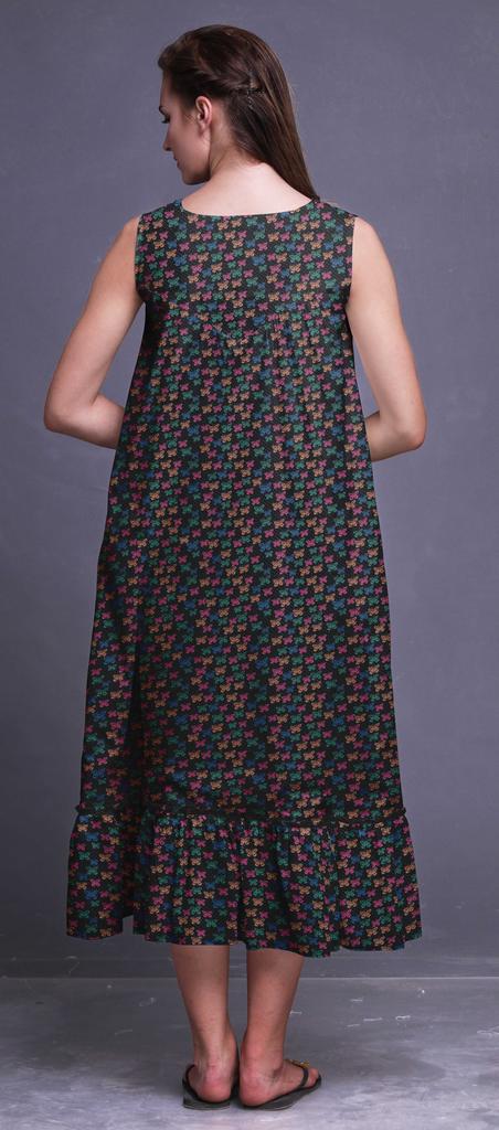 Bimba Black Butterfly Dot & Sleeveless Night Gown For Womens Cotton Printed Nightwear Ladies Sleepwear